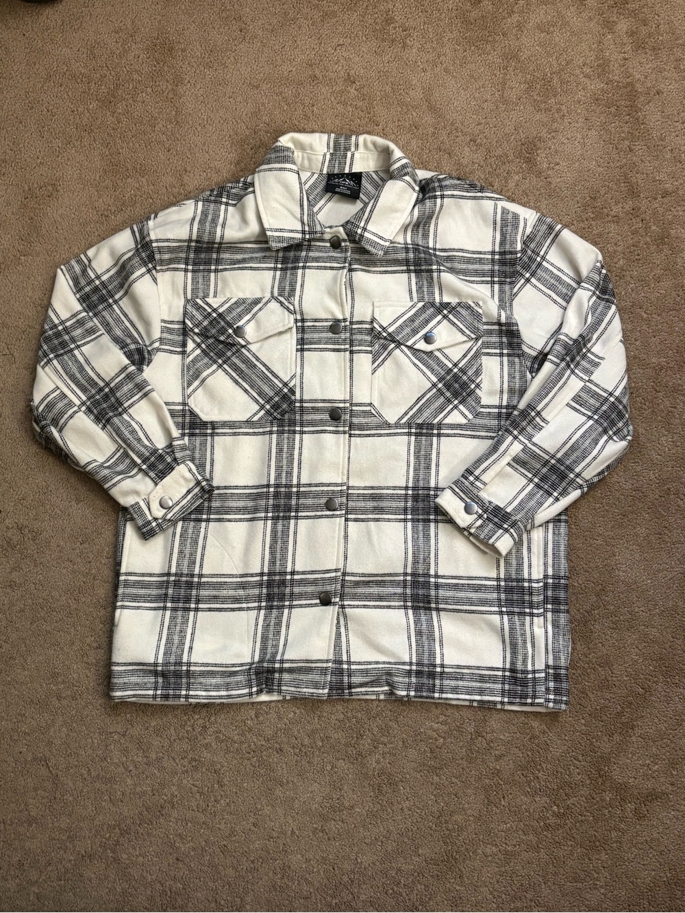 HFX Men's Plaid Flannel Shirt Jacket White Black Small EG Overshirt
